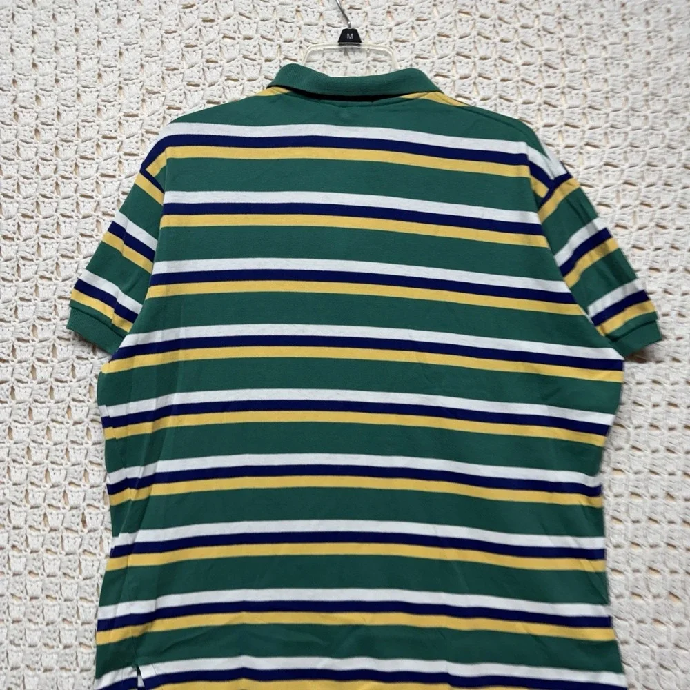 Polo Ralph Lauren Shirt Men L Green Blue White Stripe Red Pony Polo Vtg USA Made